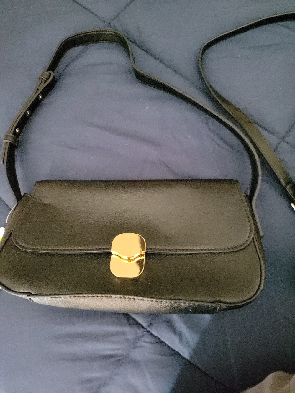 Goldie Classic Black Shoulder Bag with Gold Tone Hardware Adjustable Strap